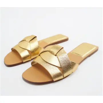 Zara Flat Knotted Sandals Gold – MEBU