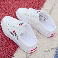 【Ready Stock】 ✳☜ C39 Inner Heightening Half Slippers Women Canvas Shoes Women Shoes Students Korean Version All-Match Harajuku Summer White Shoes Flat-Soled Sneakers Breathable Outer Wear Half Slippers [Shipped Feb]