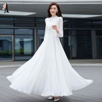 COD DSFGRDGHHHHH White Dress For Civil Wedding Photographic Graduate 2022 new women 39;s long sleeve dress with solid color chiffon dress slim slim beach vacation long big dress