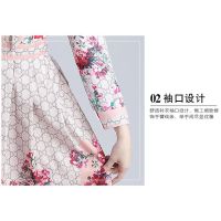 Collar Pink Style Flower Printed Blouse Dress Women Long Sleeve Maxi Dress