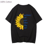 Mens Large T-shirt Ukraine Mens T Sunflowers Will Grow Where They Letter Print Tshirt Classic Tshirts Mens 4XL/5XL/6XL