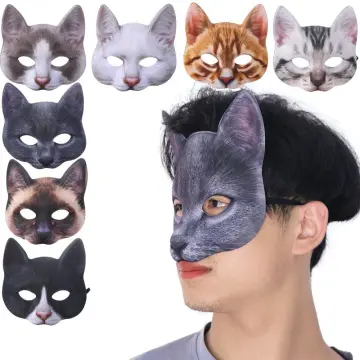 Carnival Cat Mask Therian Full Head Mascara Latex Halloween Party