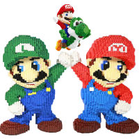 Red Super Mario Bros Luigi Yoshi Waluigi Model Micro Building Blocks Bricks Kits Set Cartoon Anime Figures Toy For Children Gift