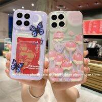 Phone Case เคส Honor X6a X7a X8a X9a Honor X5 Plus X6 X7 X8 X9 4G 5G เกอร์ฝาปิดมีที่ใส่บัตรเคสผีเสื้อหรูหรานิ่มโปร่งใสทิวลิปซิลิโคนกันกระแทกด้านหลัง2023