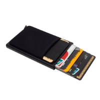 Slim Aluminum Wallet With Elasticity Back Pouch ID Credit Card Holder Mini RFID Wallet Automatic Pop up Bank Card Case