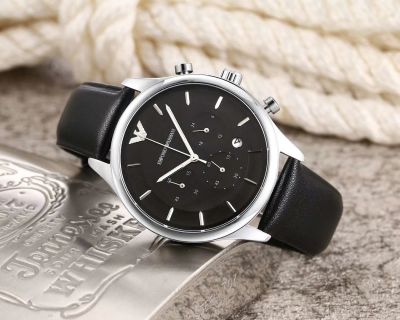 Armani นาฬิกาข้อมือสำหรับผู้ชาย,นาฬิกาควอตซ์ลำลองธุรกิจสายหนังคุณภาพสูงแฟชั่นแบบลำลองสำหรับผู้ชาย