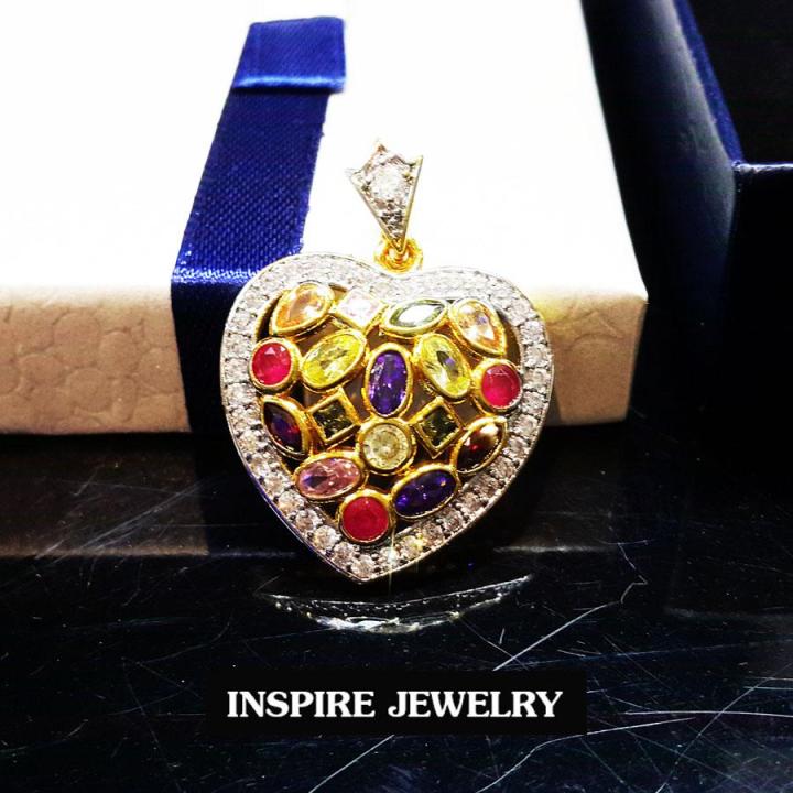 inspire-jewelry-จี้เพชรสวิสพลอยนพเก้าล้อมเพชร-งานจิวเวลลี่-gold-plated-diamond-clonning-พร้อมสร้อยคอยาว-18-and-jewelry-box