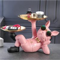 New Dog Ornament Big Mouth French Bulldog Glasses Tray With Plate Creative Animal Ashtray Resin Statue Storage Box Cigar Ashtray