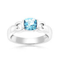 CHRISHA_แหวนเงินแท้ 925 ประดับพลอยบลูโทแพซ (Blue Topaz) และเคลือบด้วยทองคำขาว ขนาด 7.5 *บริการปรับขนาดแหวนฟรี แชทกับร้านก่อนสั่งซื้อ*