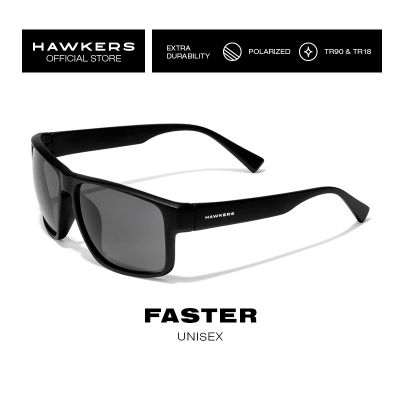 ~ HAWKERS POLARIZED Black Dark FASTER Sunglasses for Men and Women, unisex. UV400 Protection. Official product designed in Spain 140007