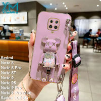 YiaMia เคสโทรศัพท์นิ่มสำหรับ Redmi Note8 Note8 Pro Note 8T Note9 Note 9S Note9 Pro Note9 Pro Max 10X 4G แฟชั่นน่ารักสีชมพูแฟลชหมีรุนแรงผู้หญิงเคสโทรศัพท์6D TPU นุ่มโลหะด้วยไฟฟ้าสลิงป้องกันกล้องอย่างแม่นยำฝาครอบโทรศัพท์