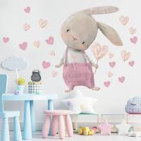 Cute Bunny Heart Wall Stickers for Kids Rooms Children Girls Baby Room Decoration Cartoon Animal Wallpaper Nursery Decor Vinyl Stickers