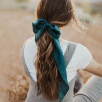 ✐♨ Solid Color Bow Scarf Women Green Hair Tie Band Kerchief Wrist Ribbons Fashion Head Neck Silk Satin Bag Scarfs Long Silk Scarf