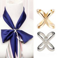 Fashion X Shape Metal Brooches For Women Simple Cross Crystal Scarf Clip Bow Buckle Holder Shawls Jewelry Accessories Gifts