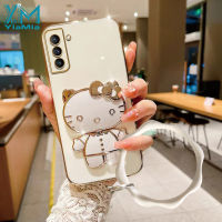 YiaMia เคสโทรศัพท์แฟชั่นสำหรับ Samsung Galaxy S23 S23บวก S23 S22 S22พิเศษ S22 S20พิเศษ S20 FE S20บวก S20อัลตร้าตัวชุบโลหะหรูหราแฟชั่น KT กระจกเงาโต๊ะเครื่องแป้งแมวฝาครอบโทรศัพท์ + สายรัดข้อมือ