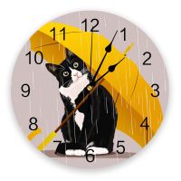 การตกแต่งบ้านห้องนั่งเล่นสำนักงานในร่มแบบวงกลมร่มสีเหลืองนาฬิกาผนังแมวการออกแบบที่ทันสมัย