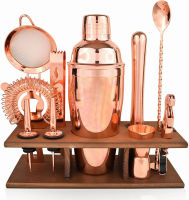 J&amp;A Homes Bartender Kit Copper 11 Piece - Copper Parisian Cocktail Mixology Set - Rose Gold Shaker With Muddler, Pourers, Strainer &amp; Twisted Bar Spoon Eleven 11 Piece Copper