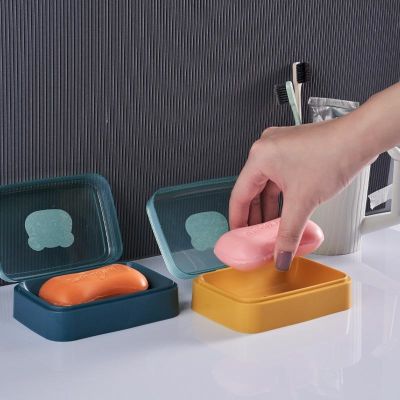 ▦✁☎ New Clamshell Soap Box Bathroom Cartoon Cute Soap Drain Dish with Transparent Lid Portable Soap Box Waterproof Soap Case