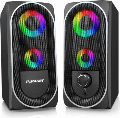 INSMART Computer Speakers, 2.0 Stereo Volume Control with RGB Light USB Powered Gaming Speakers for PC/Laptops/Desktops/Phone/Ipad/Game Machine (5Wx2)
