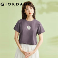 GIORDANO ผู้หญิง เสื้อยืดคอกลมแขนสั้นผ้าฝ้ายถักลายหมีขั้วโลก Free Shipping 05393386