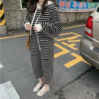 One Piece Dress Womens Autumn And Winter 2021 New Casual Loose Medium Length Striped Hooded Skirt