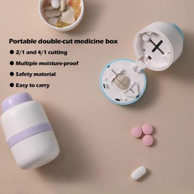 Portable 2-in-1 Pill Box With Pill Cutter For Cutting Small Pills Or Large Pills In Half &amp; Quarter  Travel Pill Organizer Case Medicine  First Aid Sto