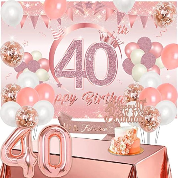 Joymemo trang trí sinh nhật thứ 40 cho phụ nữ hồng vàng biểu ngữ ...