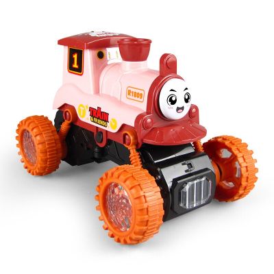 รถไฟไอน้ำของเล่นโมเดลพร้อมไฟดนตรีแบบโลดโผนตลกรถ Kids Toys นึ่งใช้แบตเตอรี่
