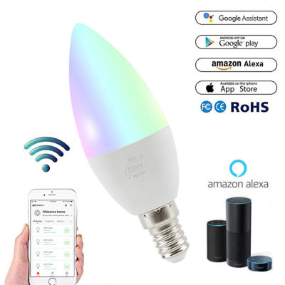 Smart WiFi Candle Bulb E14E12 RGB Bulb Support Alexa HomeIFTTT Smart Speaker Voice Control 5W Led Lights Decoration