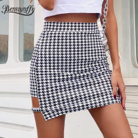 Benuynffy Black and White Houndstooth Print Skirts Women 2021 Summer Fashion High Waist Cut Out Bodycon Mini Skirt Female