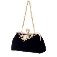 Female Diamond Pearl Handbag Vintage Crystal Flower Evening Bag Wedding Party Bride Clutch Bag Purse