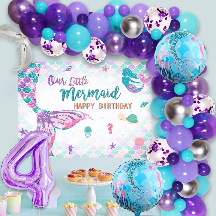 JOYMEMO Mermaid Party Decorations for Girls 4th Birthday Mermaid Tail ...