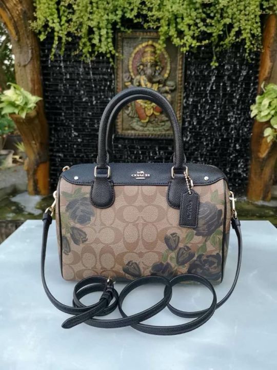 Coach Signature Mini Bennett Satchel Crossbody Bag Khaki Brown & Black