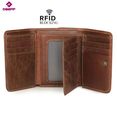 （Layor wallet）  DOLOVE มาใหม่หนังแท้ผู้ชายกระเป๋าสตางค์ย้อนยุคที่มีคุณภาพสูงหลายบัตรกระเป๋าสตางค์สั้นผู้ชาย39; S หนังวัว RFID ผู้ถือบัตร