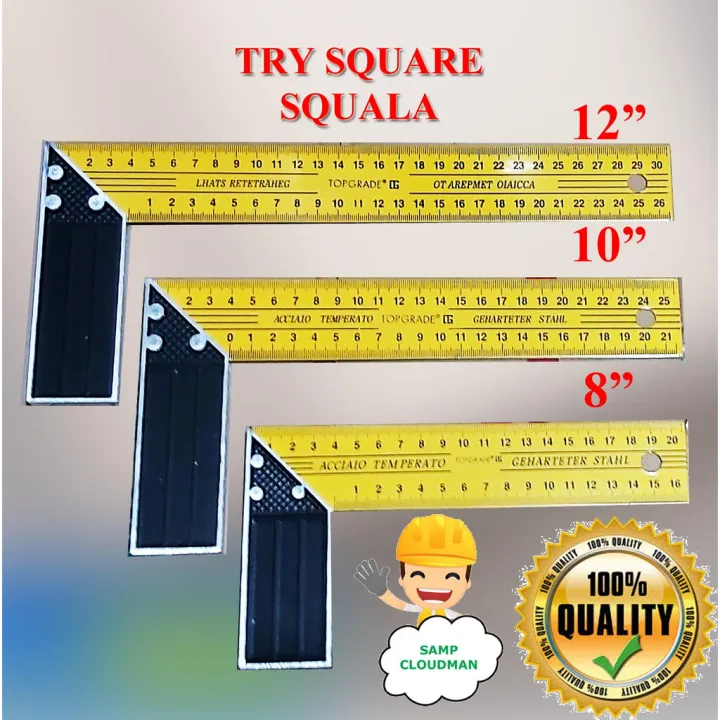Topgrade Tri-Square Iskuala Try Square Carpentry Angle Ruler Skwala ...