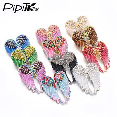 Pipitree 11 Colors Feather Angel Wings Brooch Women Lady Party Christmas Gift Rhinestone Crystal Brooches Pins Vintage Jewelry