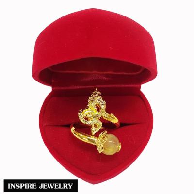 Inspire Jewelry ,แหวนพญานาค ประดับด้วยหินไหมทอง/กระดูกช้าง/หินตาเสือ ตัวเรือนหุ้มทองแท้ 100% 24K  นำโชค เสริมดวงและช่วยปกป้องคุ้มครอง ขจัดปัดเป่าวิญญาณร้าย สามารถปรับขนาดได้ พร้อมกล่องกำมะหยี่หรู