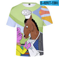 ผู้ชายผู้หญิง 3D แขนสั้นเสื้อยืดรูปแบบใหม่ bojack horseman3d พิมพ์สีดิจิตอลที่เดินทางมาพักผ่อนเย็นแขนสั้นเสื้อยืดแฟชั่นสบายๆกีฬาด้านบน