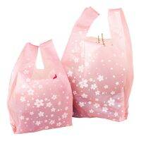 50pcs/lot Pink cherry Shopping Bag Vest Bag Gifts plastic bag with handle for carry bag Cookies Wrappers Gift Wrapping  Bags