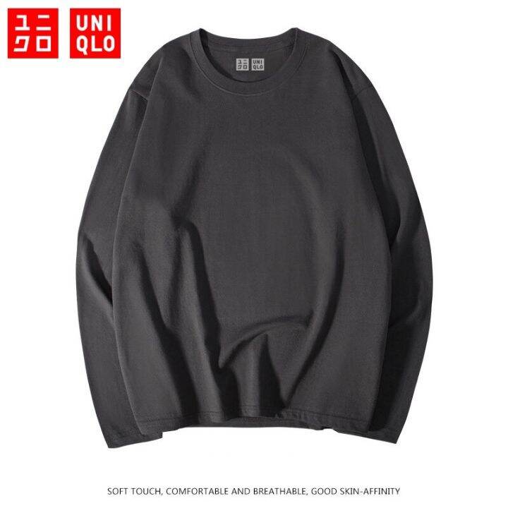 uniqlo-เสื้อกันหนาว-แขนยาว-ผ้าฝ้ายแท้-ทรงหลวม-พลัสไซซ์-สําหรับผู้ชาย-และผู้หญิง-ฤดูใบไม้ร่วงฤดูหนาวเสื้อ-bottoming