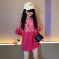 LS Show Girl ชุดผ้าฝ้าย Tshirt ของเด็กผู้หญิง Drss สีชมพูชุด Midi อายุ3-15ปี100-160ซม.