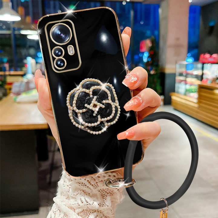 andyh-for-xiaomi-12-12-pro-12-lite-5g-case-fashion-luxury-beautiful-girls-floral-stand-hand-ring-simple-solid-color-plated-soft-phone-case