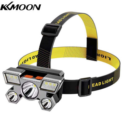 KKmoon ไฟหน้า USB ชาร์จหัวหลอดไฟ LED อัลตร้าสดใสหัวไฟฉาย5 LED 4โหมดกันน้ำที่มีประสิทธิภาพโคมไฟหัวไฟหน้าโคมไฟสำหรับกลางแจ้งตั้งแคมป์เดินป่าล่าสัตว์ตกปลาขี่จักรยานวิ่งเดิน