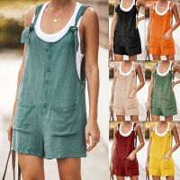 Xinyi3 สตรี Casual Suspenders Overalls กางเกงขาสั้นแขนกุด Rompers Jumpsuit Jumpsuit กางเกงฤดูร้อนหลวม S-5XL