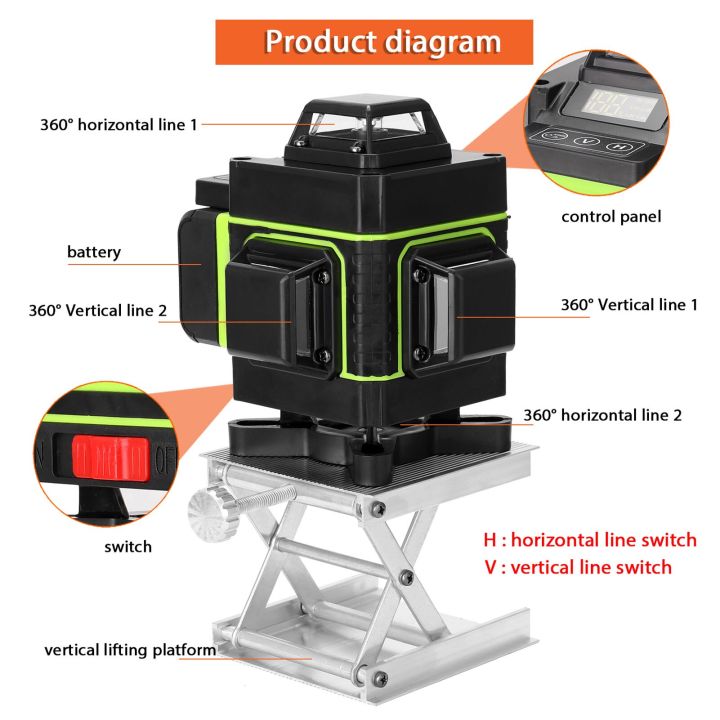 จอแสดงผล-lcd-เครื่องมือ16เส้นเลเซอร์วัดระดับเส้นแนวตั้งแนวนอน3-ปรับระดับเองได้พร้อมฟังก์ชันปรับความสว่างของเลเซอร์ไลน์