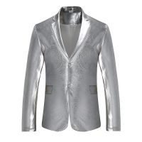 ZZOOI Mens Silver Paisley Blazer Jacket 2023 Brand Slim Fit Nightclub Blazer Men Business Formal Dress Blazer Stage Singers Costume