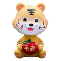 Simulation Car Shaking Head Tiger Ornament,Resin Doll Nodding Tiger Console Dashboard Animal Action Figure