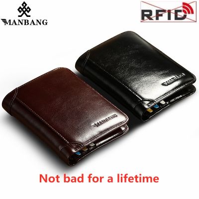 （Layor wallet）  ManBang ที่มีคุณภาพสูงสไตล์คลาสสิกกระเป๋าสตางค์หนังผู้ชายกระเป๋าสตางค์สั้นชายกระเป๋าผู้ถือบัตรกระเป๋าสตางค์ผู้ชายป้องกัน RFID กระเป๋าสตางค์ร้อน
