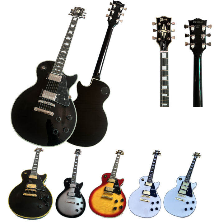 Classic Gibson Les Paul Custom Electric Guitar Flame Maple Top Black