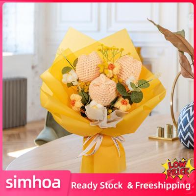 Simhoa ช่อดอกไม้ดอกไม้โครเชต์ทิวลิปปลอมดอกไม้สำหรับงานเลี้ยงวันขอบคุณพระเจ้าที่บ้าน